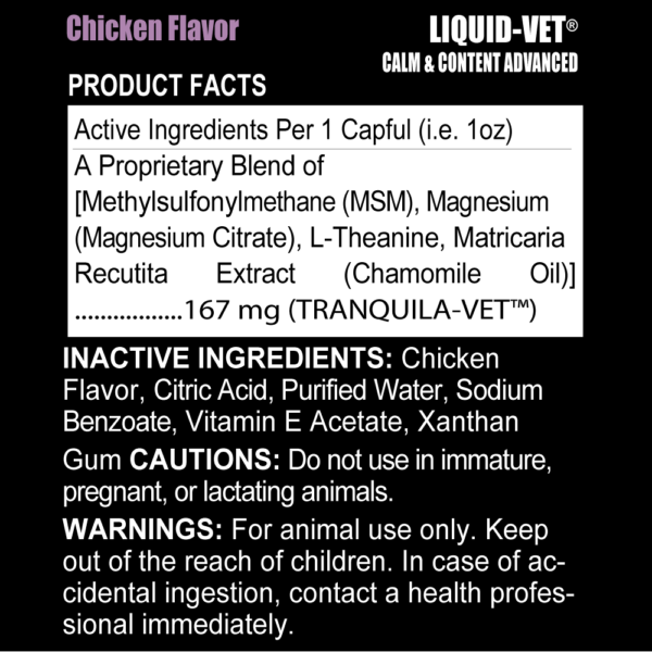 Liquid Vet Calm & Content Advanced Chicken Flavor Ingredients