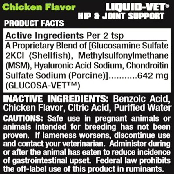 Liquid Vet Hip & Joint Support Chicken Flavor Product Facts 2