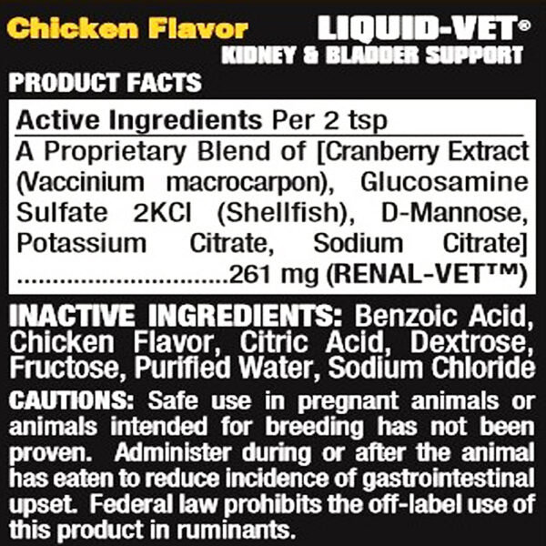Liquid Vet Kidney & Bladder Support Chicken Flavor Product Facts 2