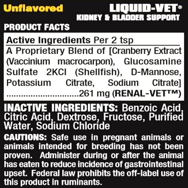 Liquid Vet Kidney & Bladder Support Unflavored Product Facts