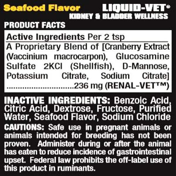 Liquid Vet Kidney & Bladder Wellness Seafood Flavor Ingredients 2