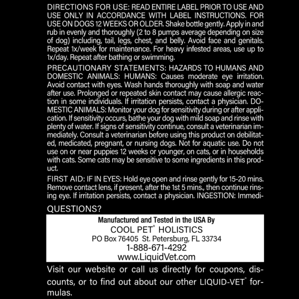 K-9 Flea & Tick Support Formula Directions for Use