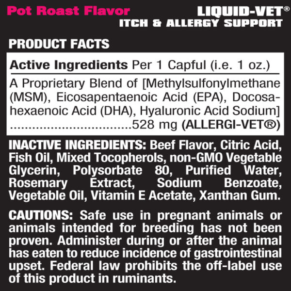 Liquid Vet K-9 Itch & Allergy Support Formula Pot Roast Flavor Ingredients