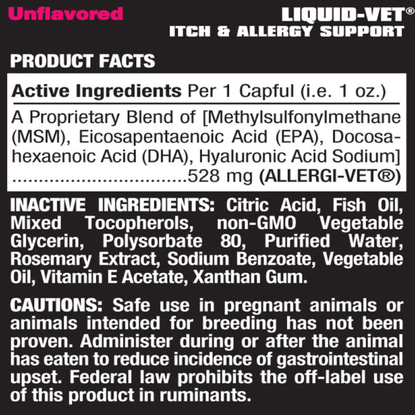 Liquid Vet K-9 Itch & Allergy Support Formula Unflavored Ingredients