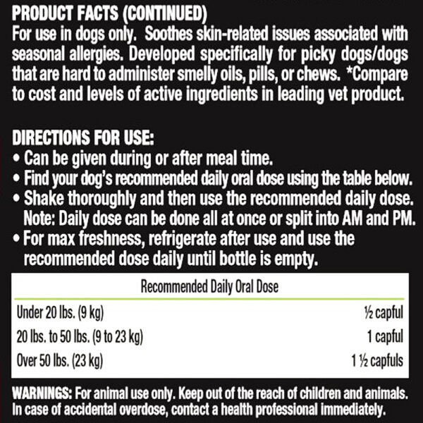 Liquid Vet K-9 Itch & Allergy Wellness Formula Unflavored Directions for Use