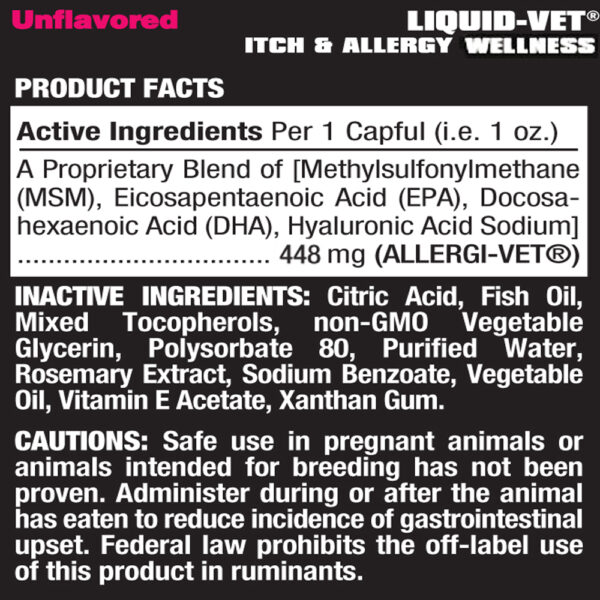 Liquid Vet K-9 Itch & Allergy Wellness Formula Unflavored Ingredients