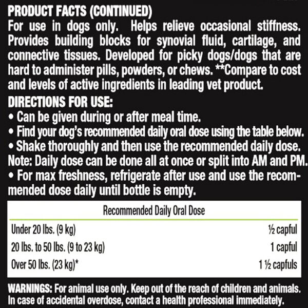 Liquid Vet K9 Hip & Joint Support Formula Pot Roast Flavor Directions for Use 2