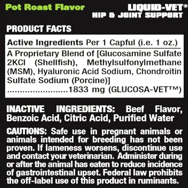 Liquid Vet K9 Hip & Joint Support Formula Pot Roast Flavor Ingredients