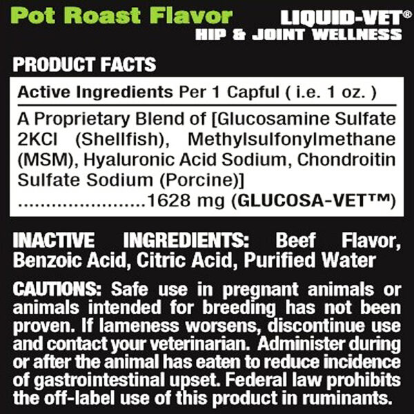 Liquid Vet K-9 Hip & Joint Wellness Formula Pot Roast Flavor Ingredients