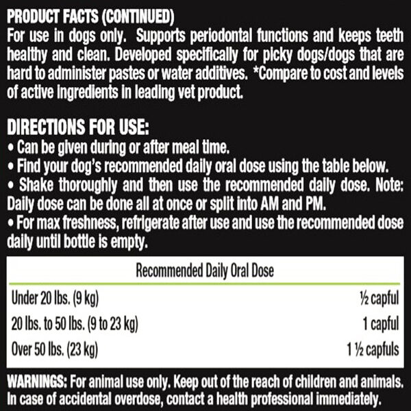 Liquid Vet K-9 Teeth & Gums Support Formula Bacon Flavor Directions for Use 2