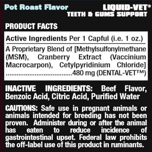 Liquid Vet K-9 Teeth & Gums Support Formula Pot Roast Flavor Ingredients