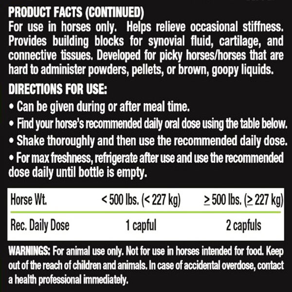 Liquid Vet Equine Hock & Joint Support Peppermint Candy Flavor Directions for Use