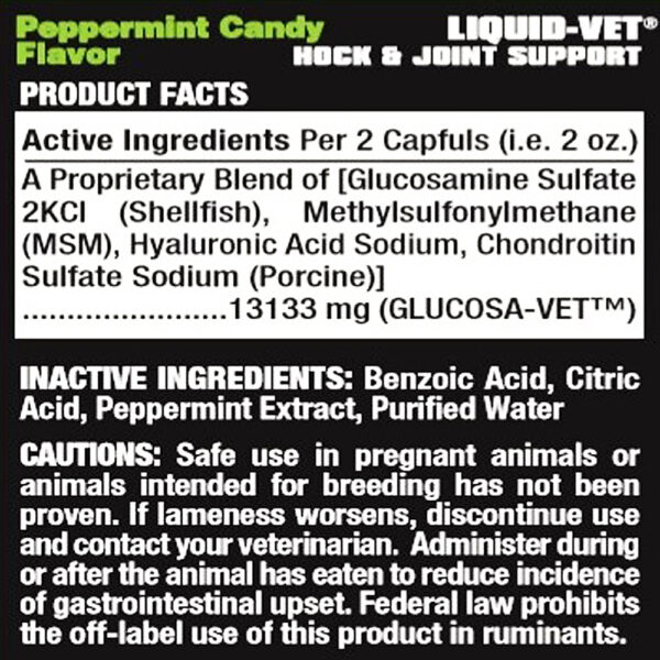 Liquid Vet Equine Hock & Joint Support Peppermint Candy Flavor Ingredients