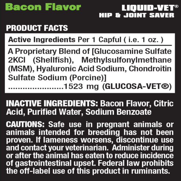 Liquid Vet K-9 Hip & Joint Saver Formula Bacon Flavor Ingredients
