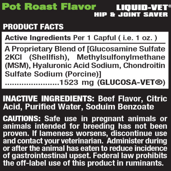 Liquid Vet K-9 Hip & Joint Saver Formula Pot Roast Flavor Ingredients 2