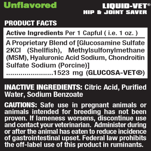 Liquid Vet K-9 Hip & Joint Saver Formula Unflavored Ingredients
